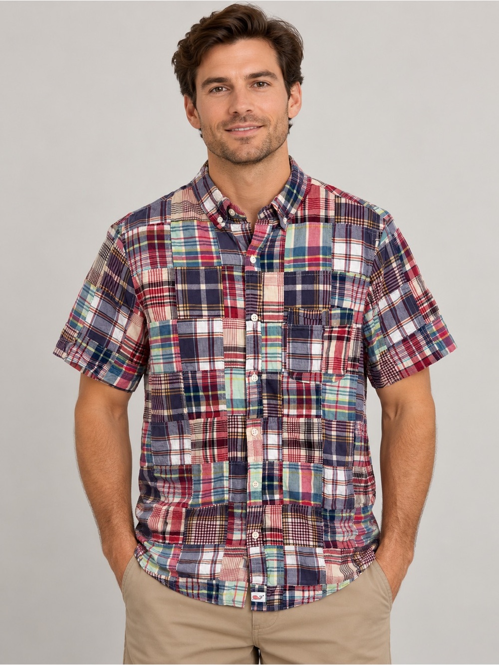 Vineyard Vines Patchwork Multicolor Madras Plaid Short Sleeve Shirt Medium
